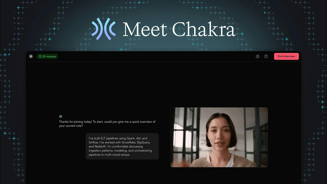 Chakra ЖИ-интервьюеріндегі сұхбат экраны