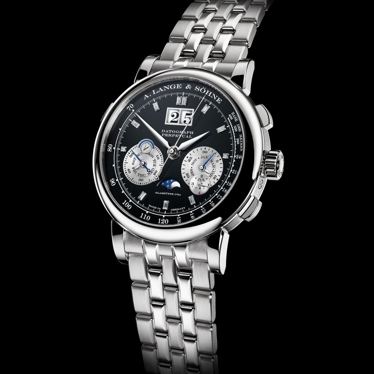 Гауһар белгілері бар Datograph Perpetual-дың қара циферблаты