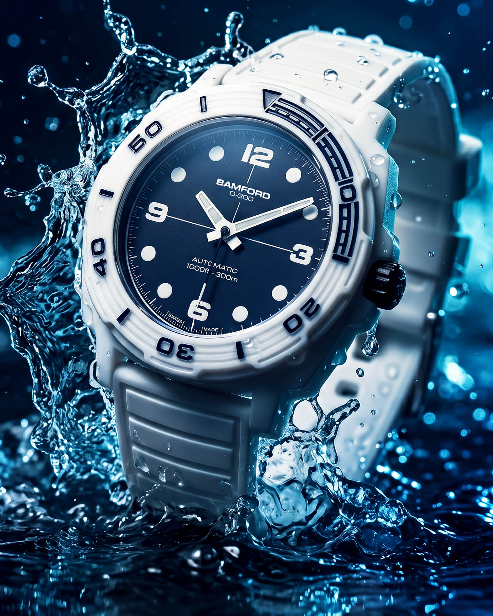 Bamford London D-300 сағатының қою көк циферблаты