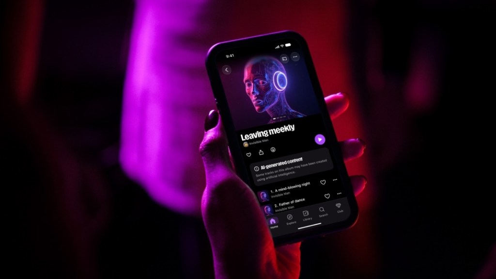 ЖИ жасаған трек белгісі бар Deezer интерфейсі