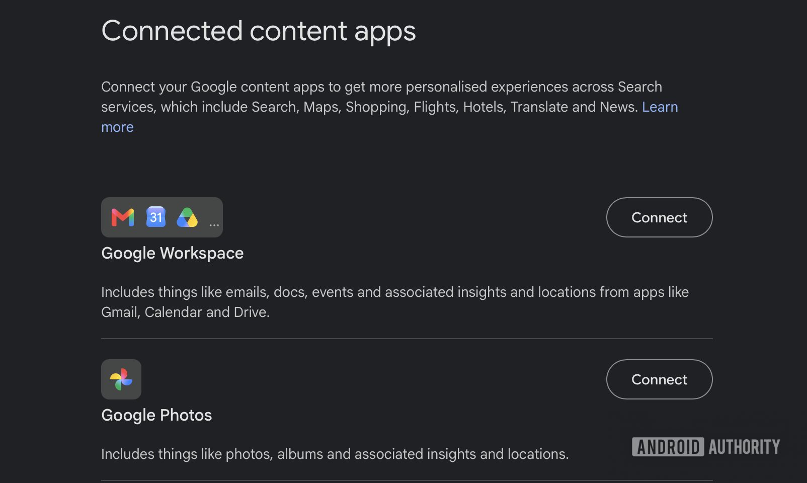 Google аккаунтындағы Personal Intelligence үшін қосылған қосымшалар баптауы