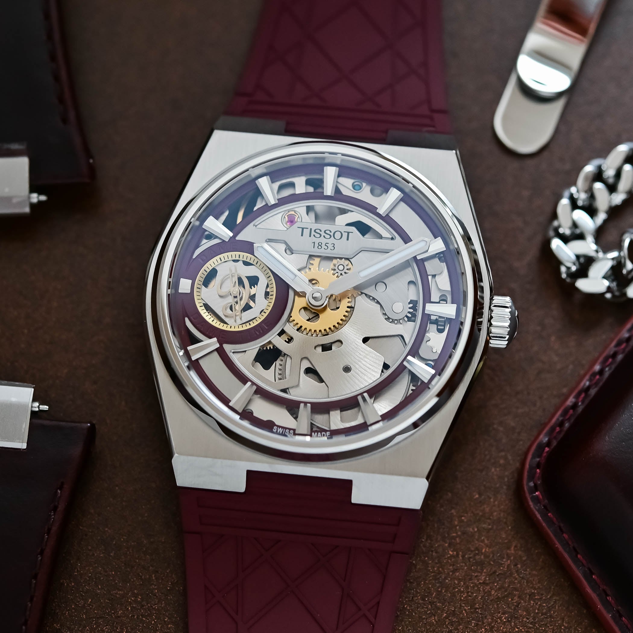 Tissot PRX Skeleton Damian Lillard сағатының скелетон циферблаты